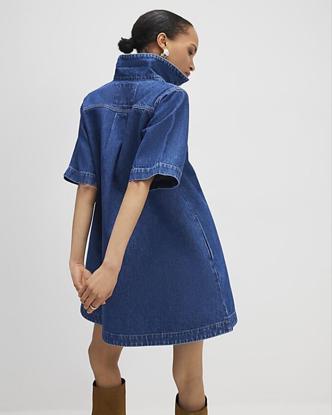Blue Denim Button Through Mini Dress