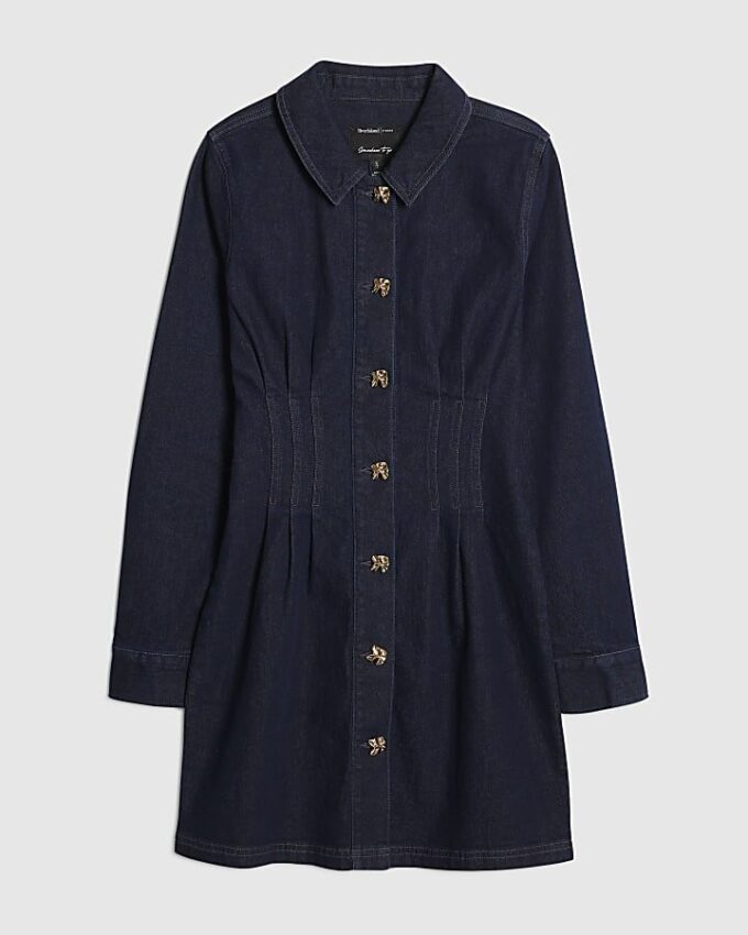 Blue Denim Cinched Waist Mini Dress