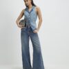 Blue Denim Elasticated Sleeveless Waistcoat