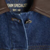 Blue Denim Faux Leather Collar Belted Jacket