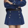 Blue Denim Faux Leather Pleated Mini Skort