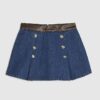 Blue Denim Faux Leather Pleated Mini Skort