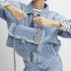 Blue Denim Front Flap Shoulder Bag