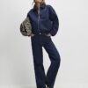 Blue Denim Gathered Hem Bomber Jacket