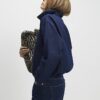 Blue Denim Gathered Hem Bomber Jacket