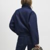 Blue Denim Gathered Hem Bomber Jacket