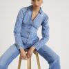 Blue Denim Long Puff Sleeve Jacket
