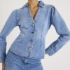 Blue Denim Long Puff Sleeve Jacket