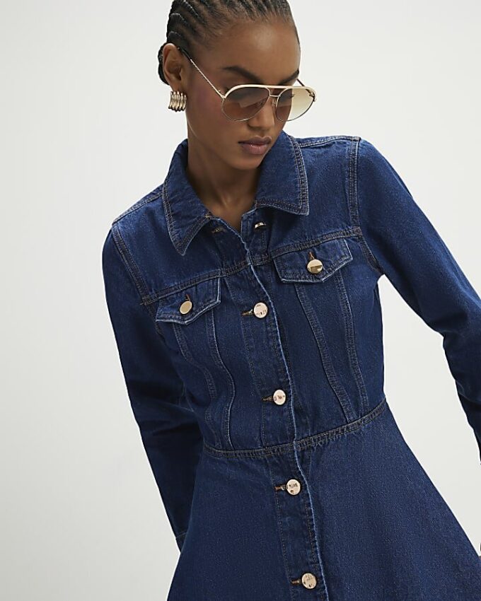 Blue Denim Long Sleeve Mini Dress