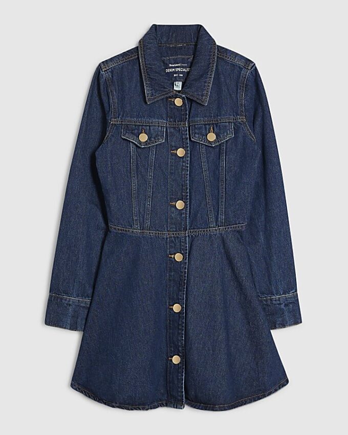 Blue Denim Long Sleeve Mini Dress