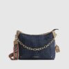 Blue Denim Monogram Print Chain Shoulder Bag