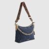 Blue Denim Monogram Print Chain Shoulder Bag