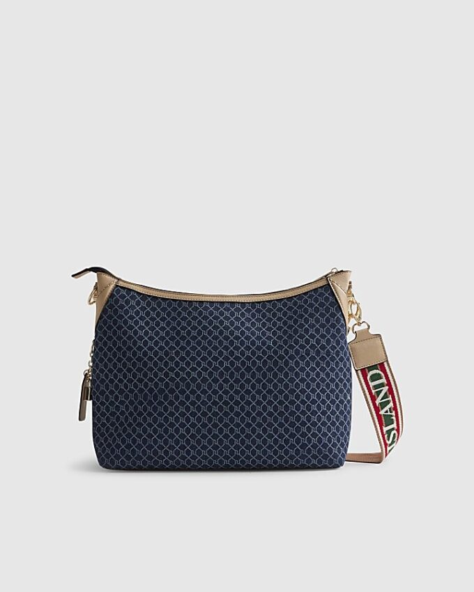 Blue Denim Monogram Print Chain Shoulder Bag