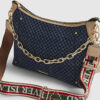 Blue Denim Monogram Print Chain Shoulder Bag