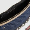Blue Denim Monogram Print Chain Shoulder Bag