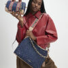 Blue Denim Monogram Print Chain Shoulder Bag