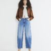 Blue Denim Seamed Barrel Jeans