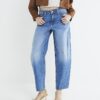 Blue Denim Seamed Barrel Jeans