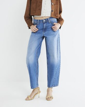 Blue Denim Seamed Barrel Jeans