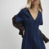 Blue Denim Short Sleeve Seamed Midi Dress Blue Denim Short Sleeve Seamed Midi Dress