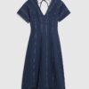 Blue Denim Short Sleeve Seamed Midi Dress Blue Denim Short Sleeve Seamed Midi Dress