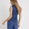 Blue Denim Sleeveless Monogram Belted Top