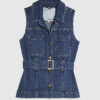 Blue Denim Sleeveless Monogram Belted Top