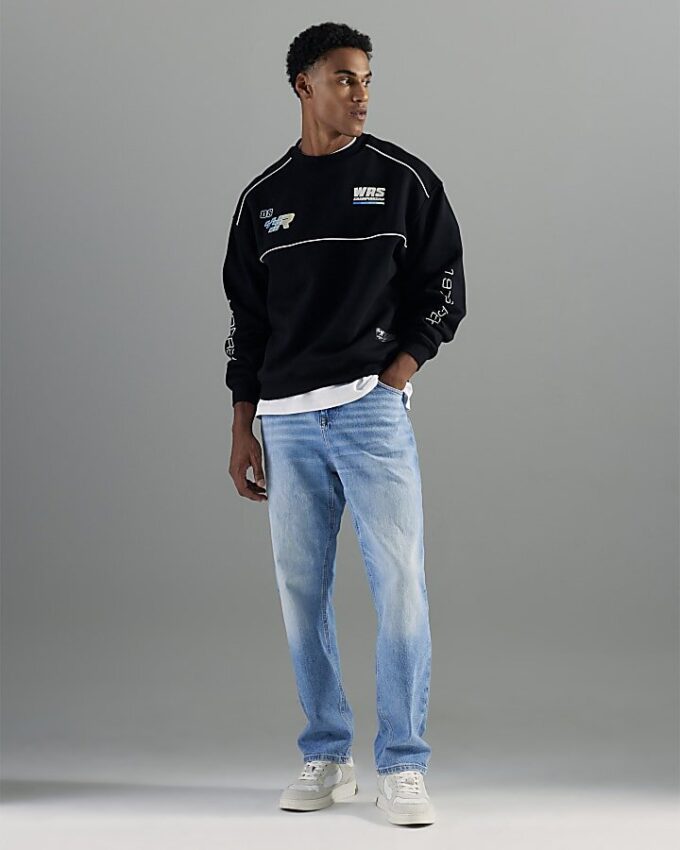 Blue Denim Straight Leg Jeans Blue Denim Straight Leg Jeans
