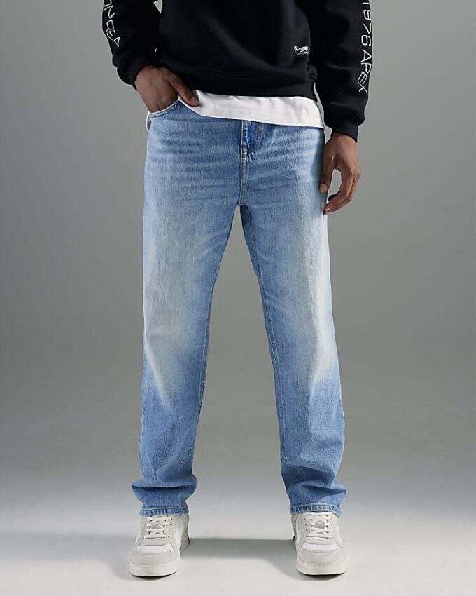 Blue Denim Straight Leg Jeans Blue Denim Straight Leg Jeans