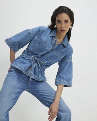 Blue Denim Tie Front Top