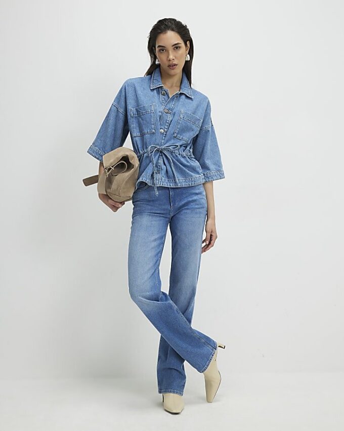 Blue Denim Tie Front Top