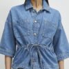 Blue Denim Tie Front Top