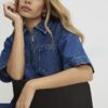 Blue Denim Zip Front Mini Shirt Dress