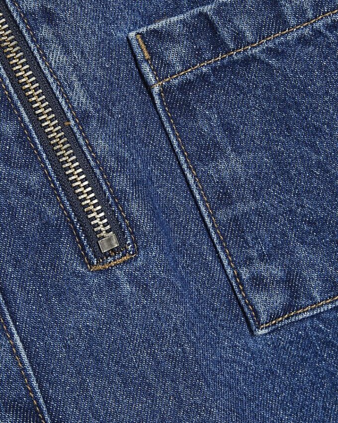 Blue Denim Zip Front Mini Shirt Dress