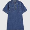 Blue Denim Zip Front Mini Shirt Dress