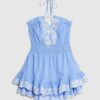 Blue Embroidered Ruffle Playsuit