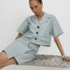 Blue Faux Leather Eyelet Mini Wrap Skirt