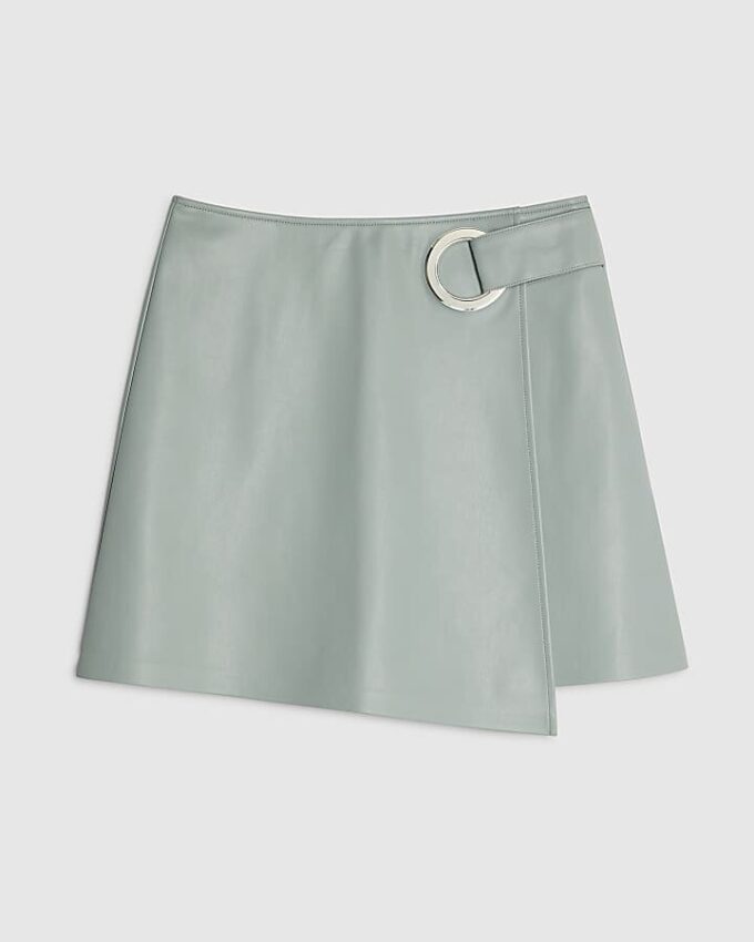 Blue Faux Leather Eyelet Mini Wrap Skirt