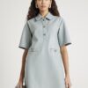 Blue Faux leather Pocket Detail Shirt Dress