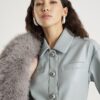 Blue Faux leather Pocket Detail Shirt Dress