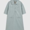 Blue Faux leather Pocket Detail Shirt Dress