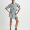 Blue Faux Leather Eyelet Mini Wrap Skirt