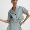 Blue Faux Leather Eyelet Mini Wrap Skirt