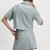 Blue Faux Leather Revere Collar Cropped Shirt