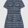 Blue Faux Leather Scallop Boucle Mini Dress