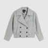 Blue Faux Suede Collared Bomber Jacket