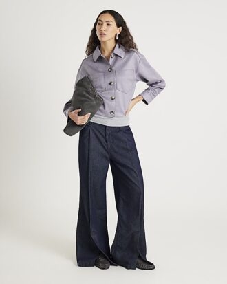 Blue Faux Suede Collared Overshirt