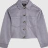 Blue Faux Suede Collared Overshirt