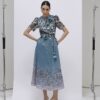 Blue Floral 3D Corsage Midi Dress Blue Floral 3D Corsage Midi Dress