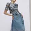 Blue Floral 3D Corsage Midi Dress Blue Floral 3D Corsage Midi Dress